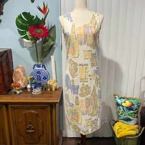 Vintage ivory floral midi dress